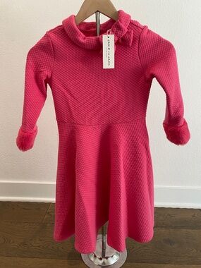 Janie and Jack Pink Dress with Faux Fur Trim - NWT